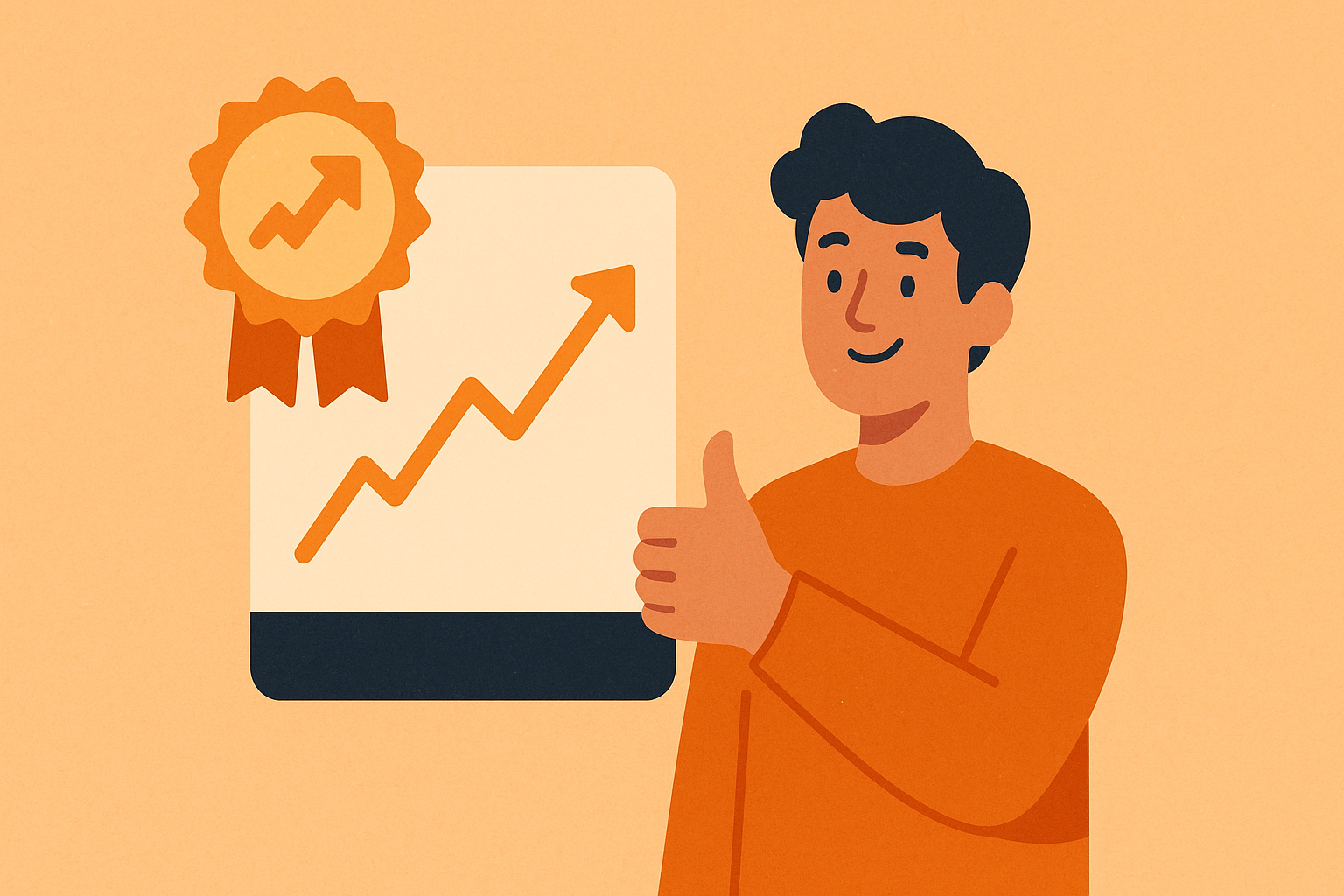 Illustration of a bestseller badge and trend line