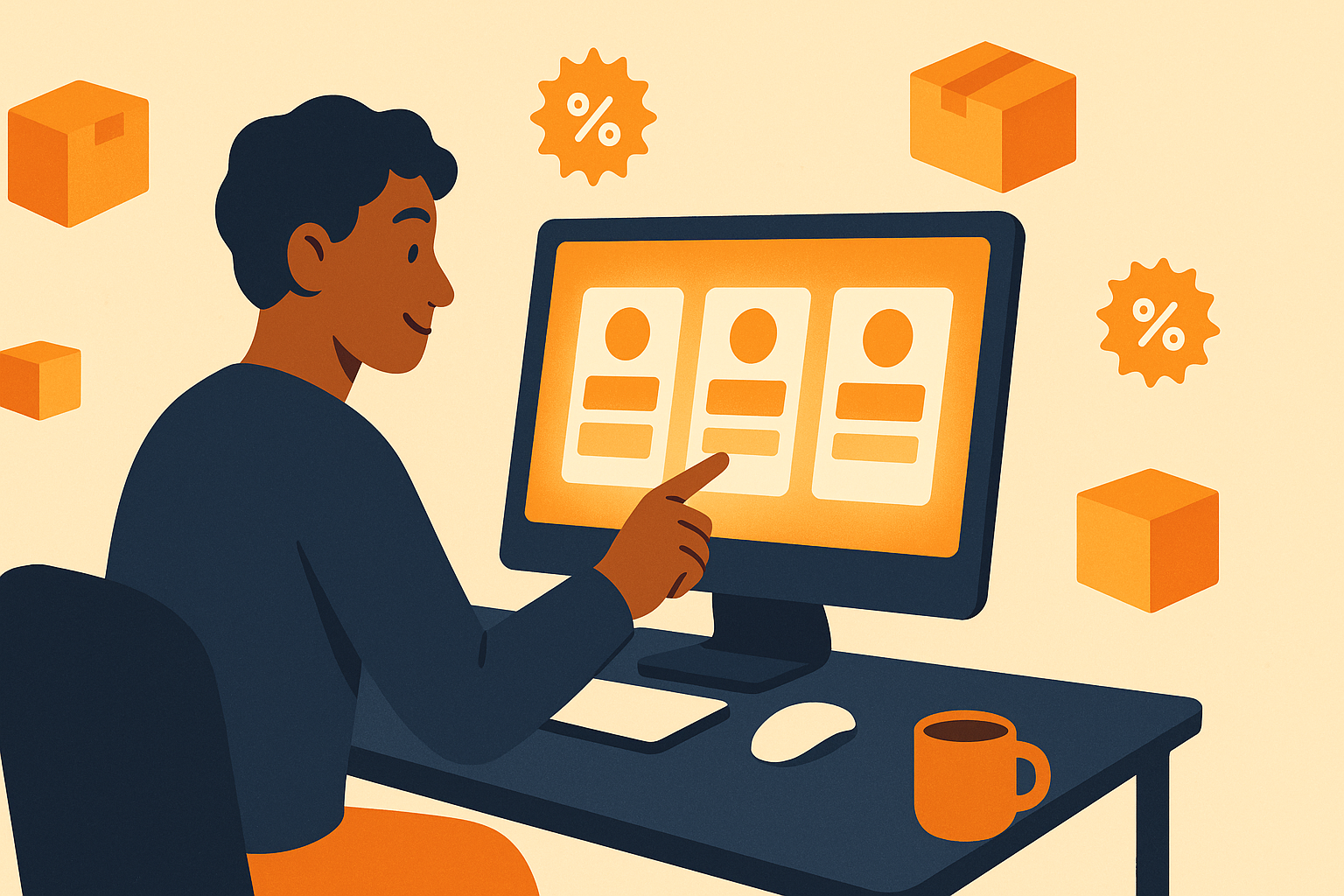 Illustration of a creator matching products to brand campaigns on a dashboard