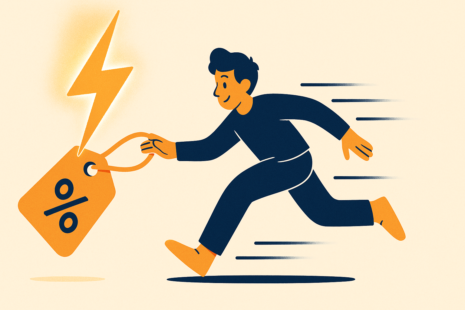 Illustration of a lightning bolt over a deal tag