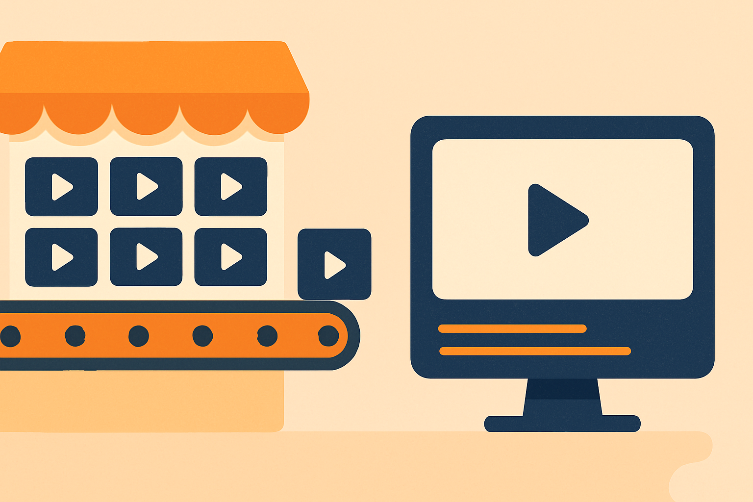 Illustration of an Amazon storefront of videos flowing onto a YouTube-style channel feed automatically