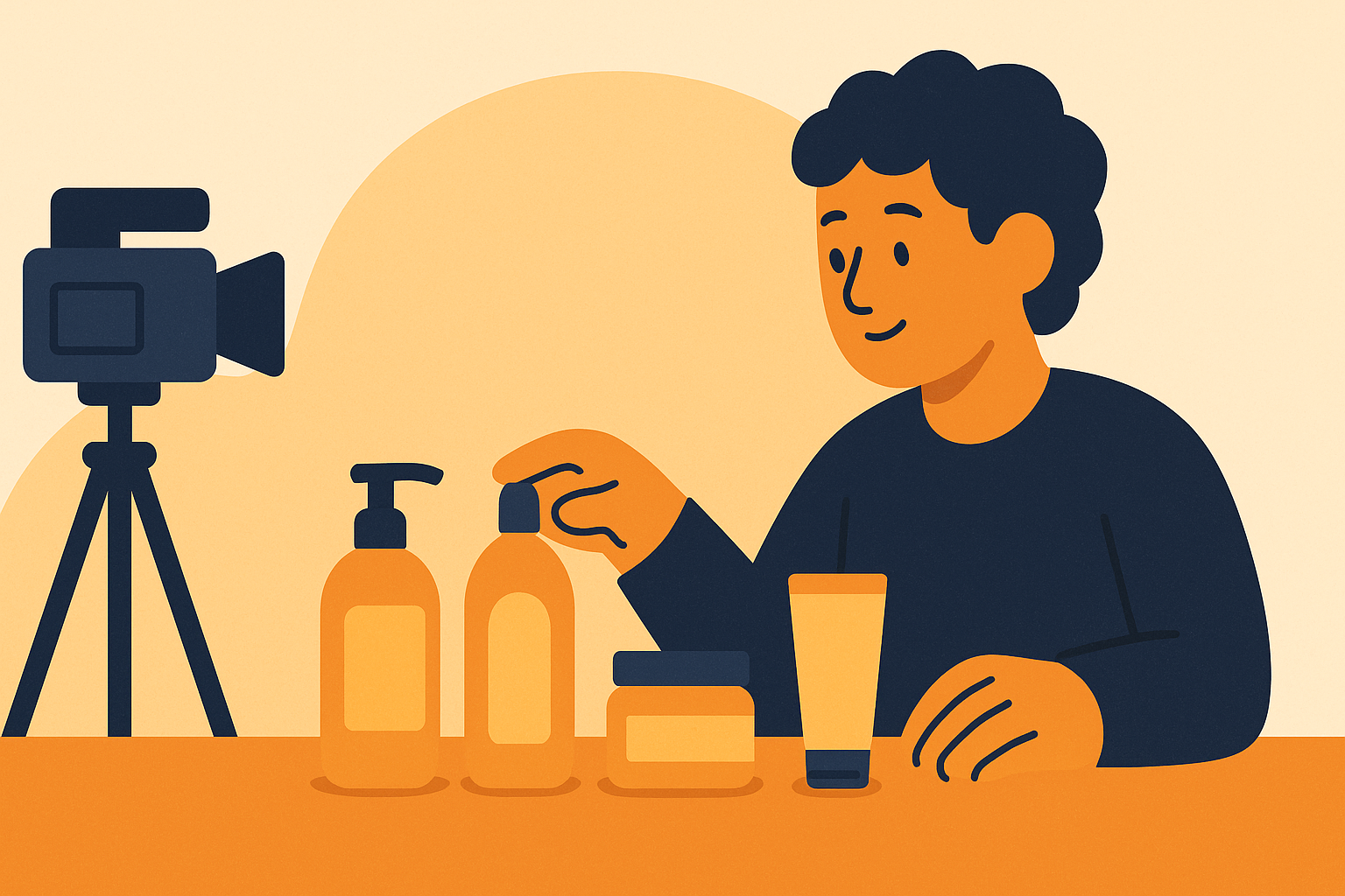 Illustration of a creator filming many products in one setup
