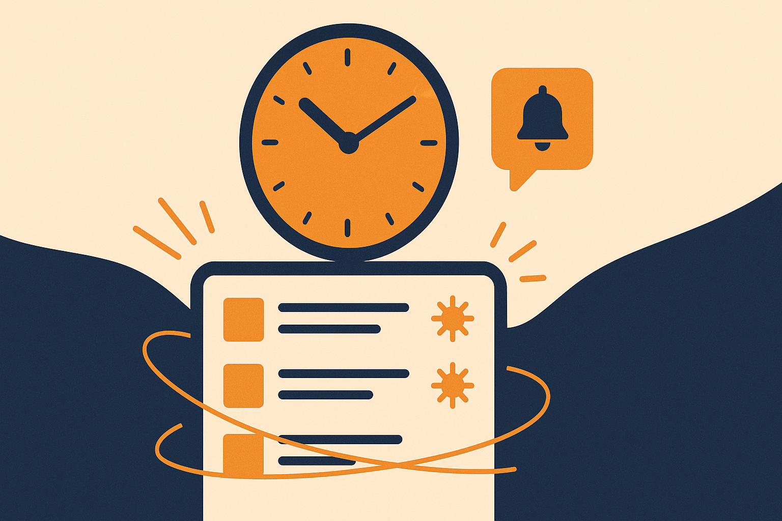 Illustration of a clock over active deal feed
