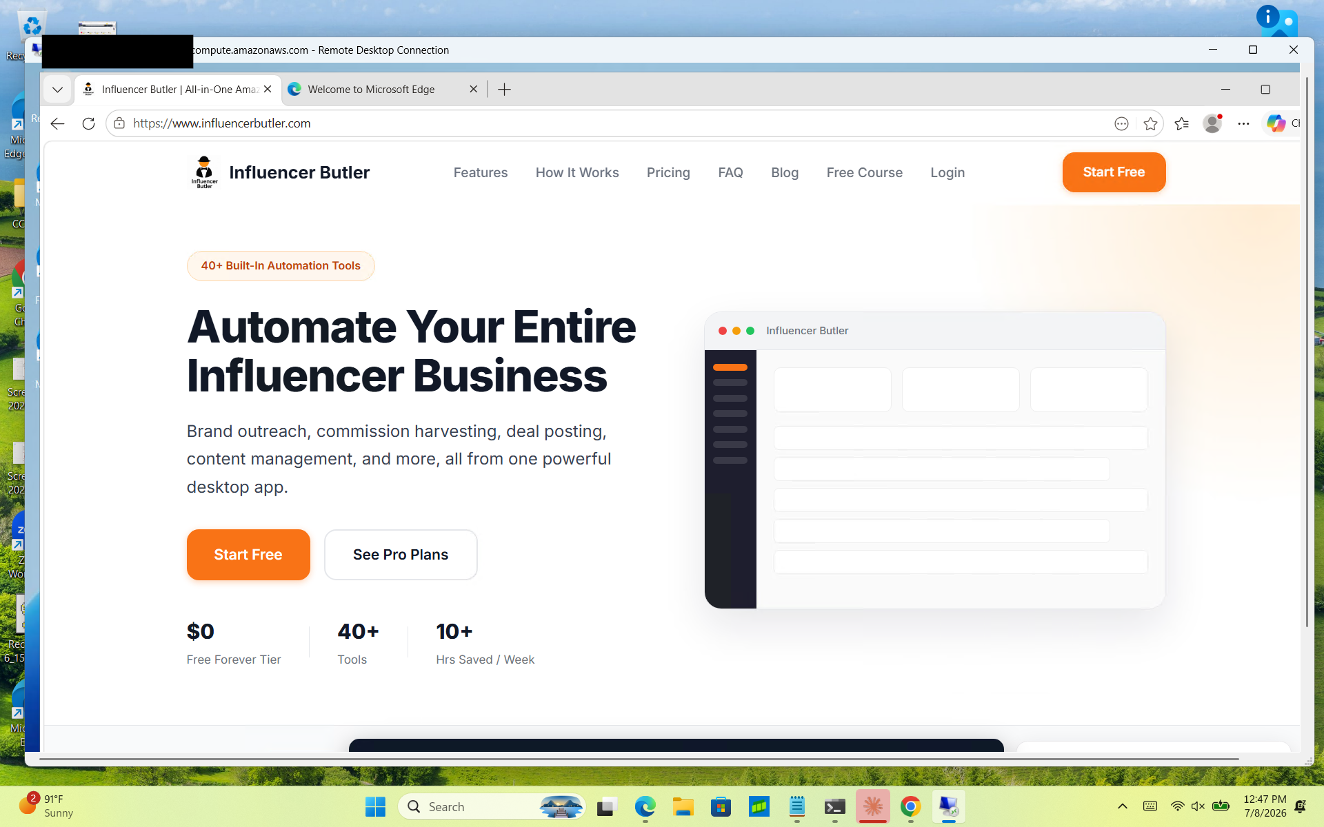 Downloading Influencer Butler on the cloud PC