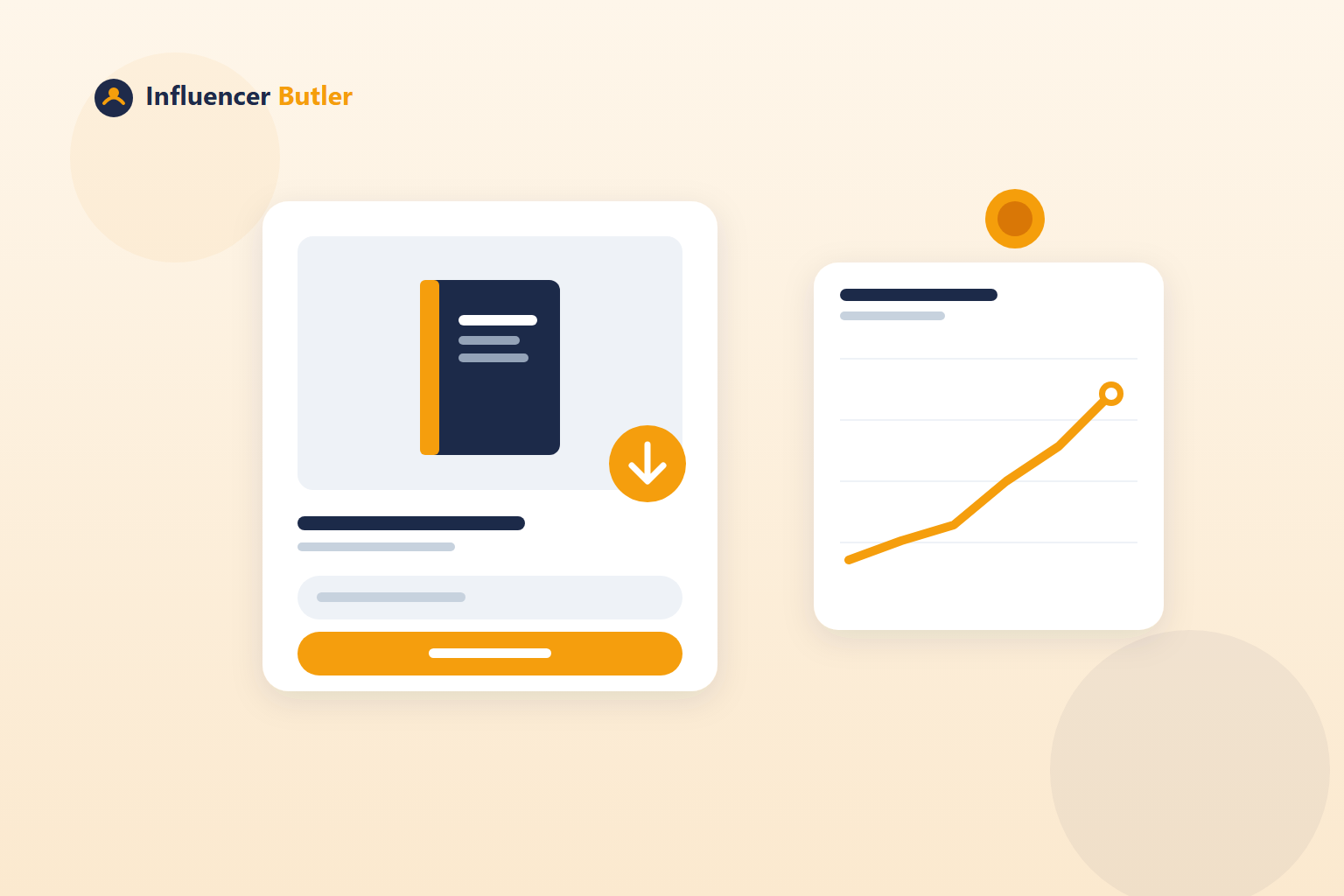 Illustration of a download tile with a small ebook, an email form beneath it and a rising subscriber chart