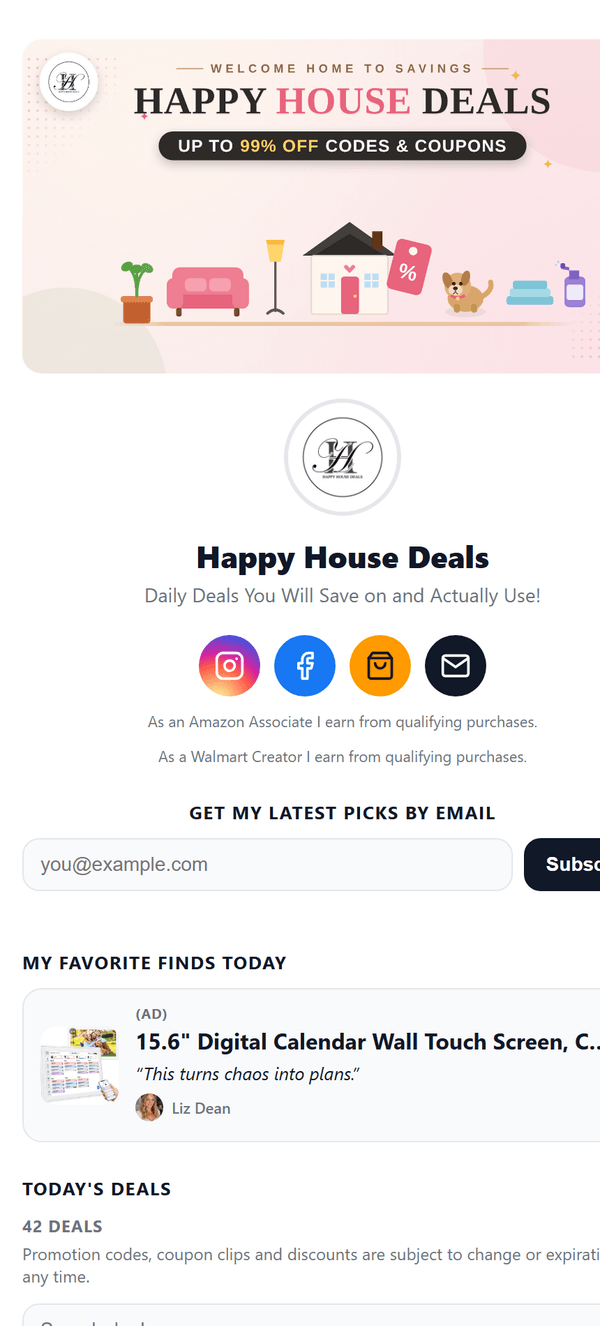 The Happy House Deals Foyer page on a phone