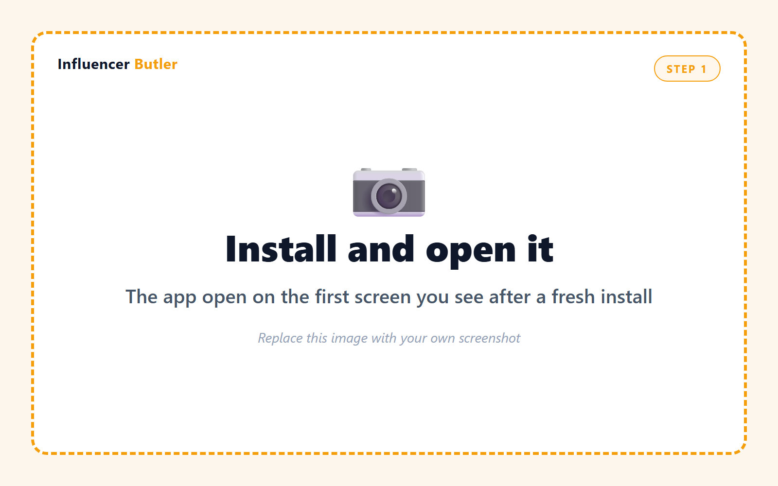 Cowork prompt: take a screenshot of the Influencer Butler desktop app open on the first screen you see after a fresh install