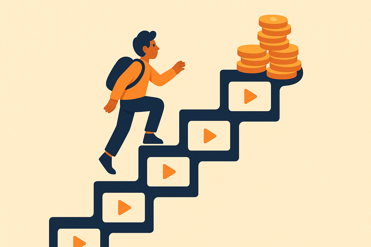 Illustration of a growing stack of video thumbnails