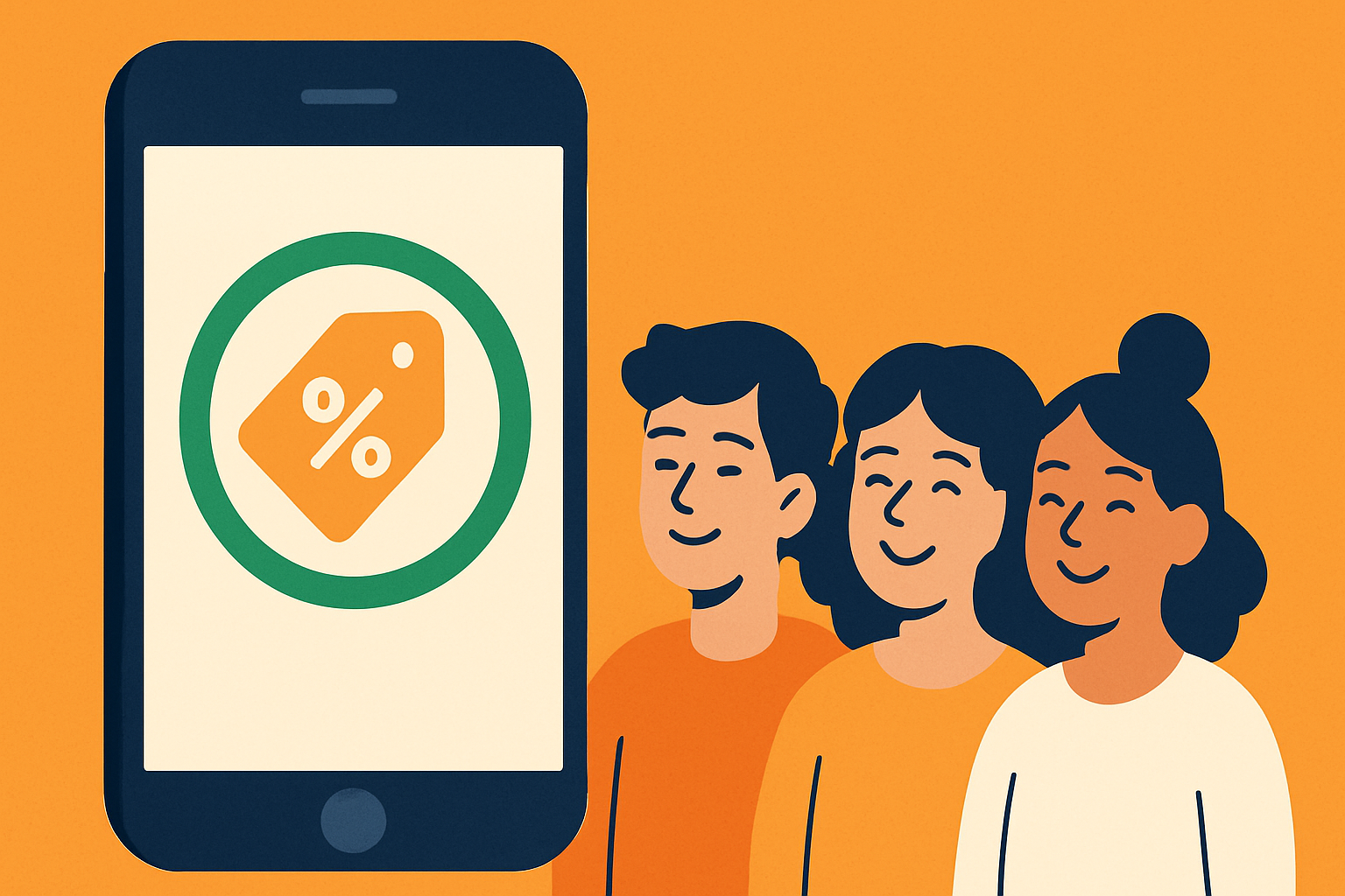 Illustration of a phone with a green close friends ring sharing a deal to fans
