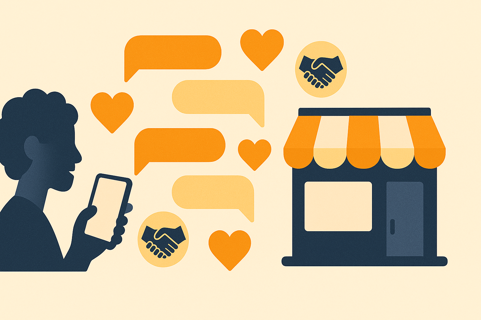 Illustration of friendly chat bubbles flowing between a creator and a brand