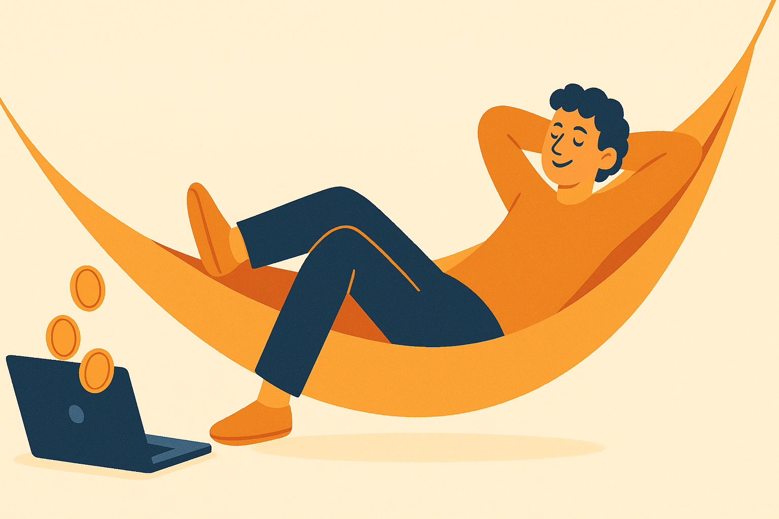 Illustration of a hammock next to a working laptop