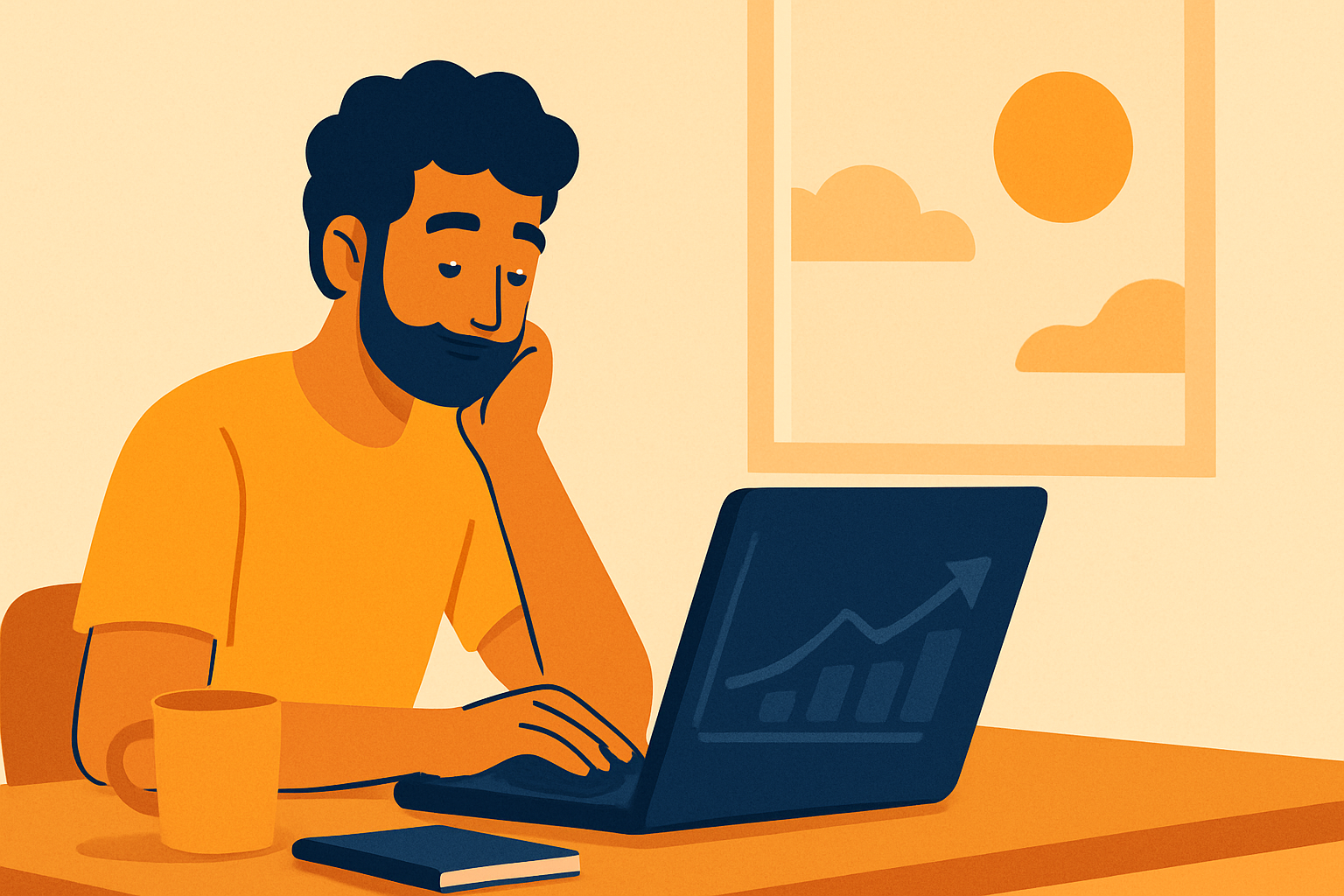 Illustration of a creator reviewing results on a calm morning after a big event