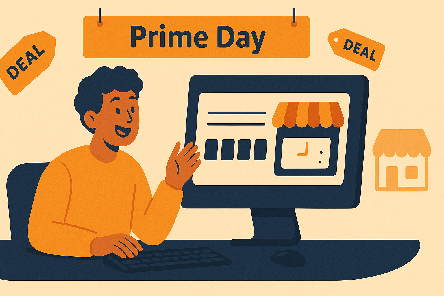 Illustration of a creator preparing for Prime Day with a countdown