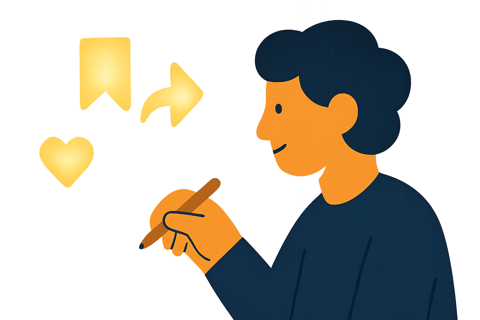 Illustration of save and share icons outshining likes
