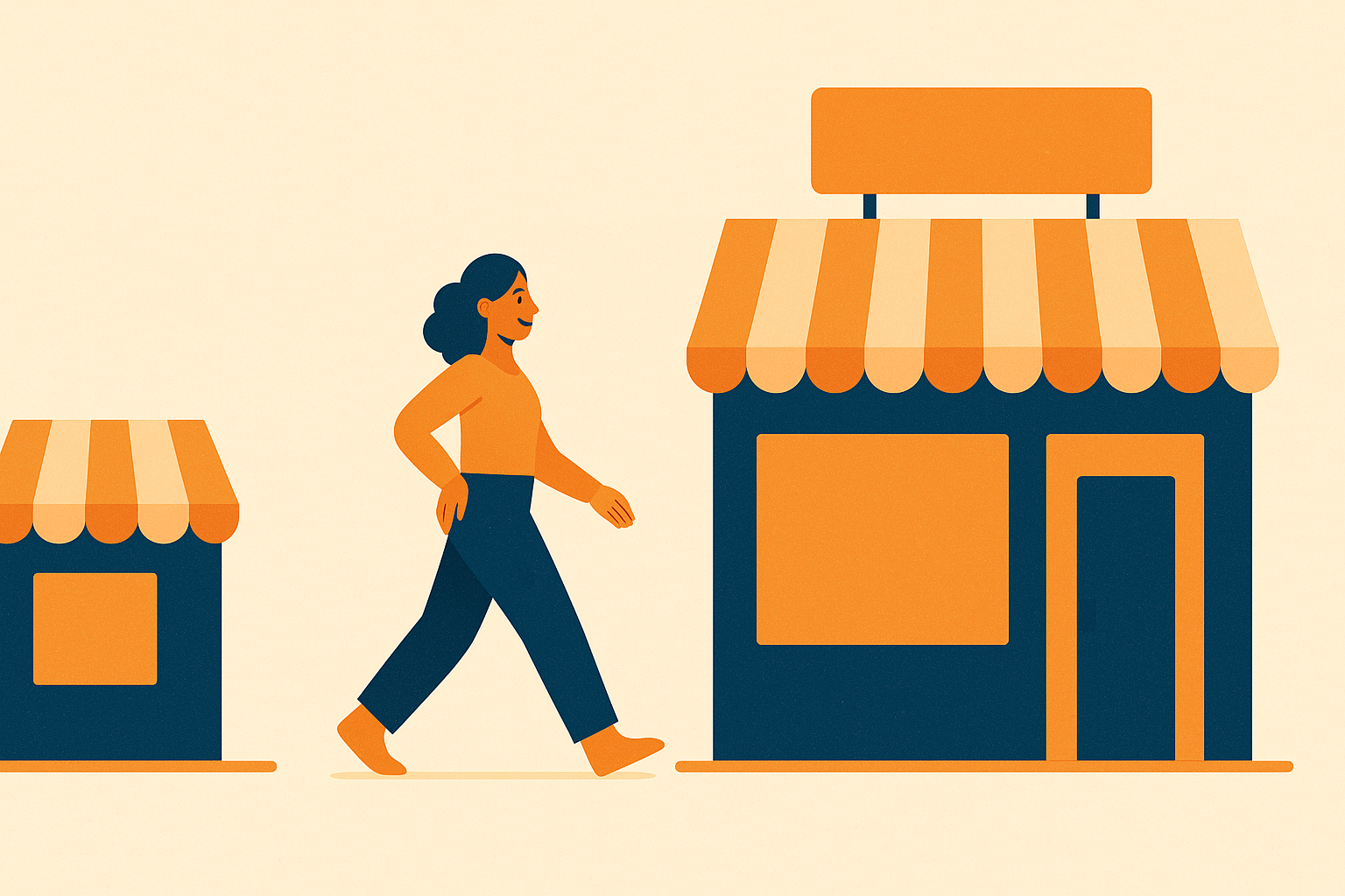 Illustration of a small shop growing into a bigger one