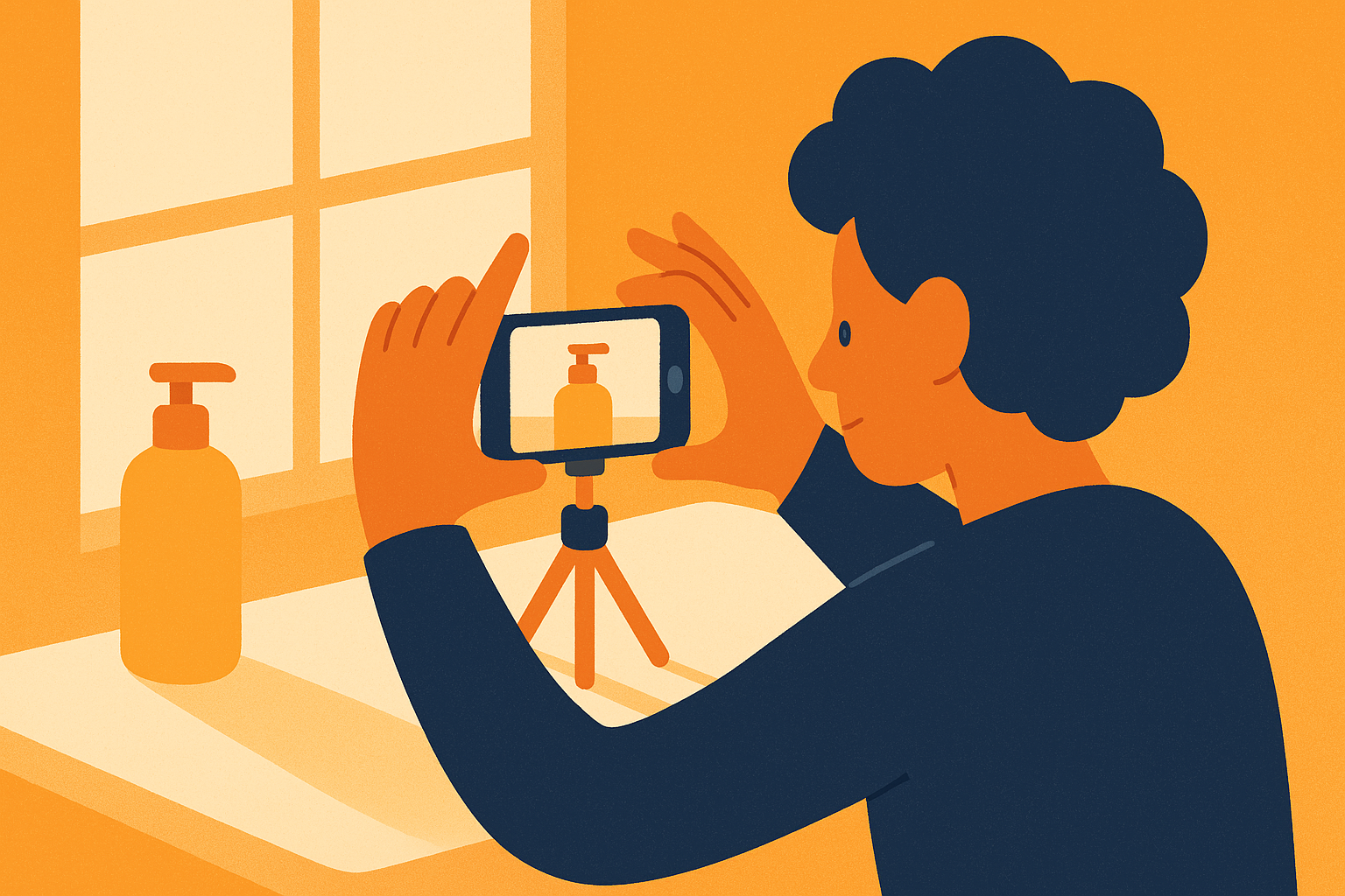 Illustration of a simple home product photo setup