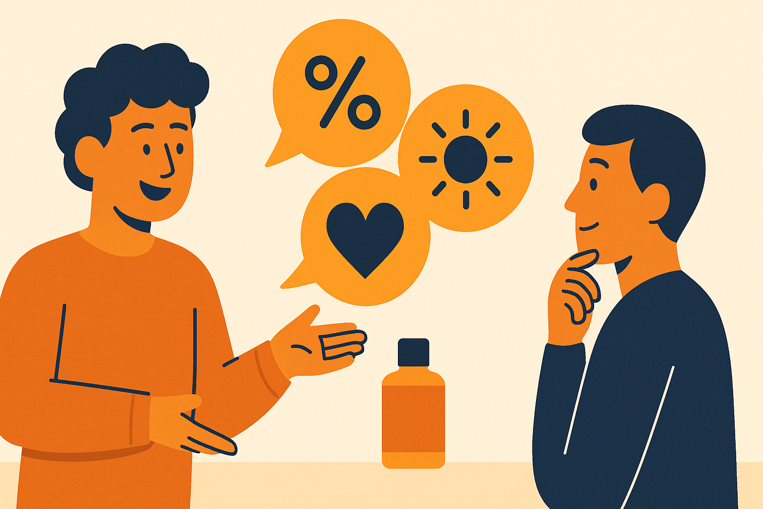 Illustration of a creator describing a product warmly