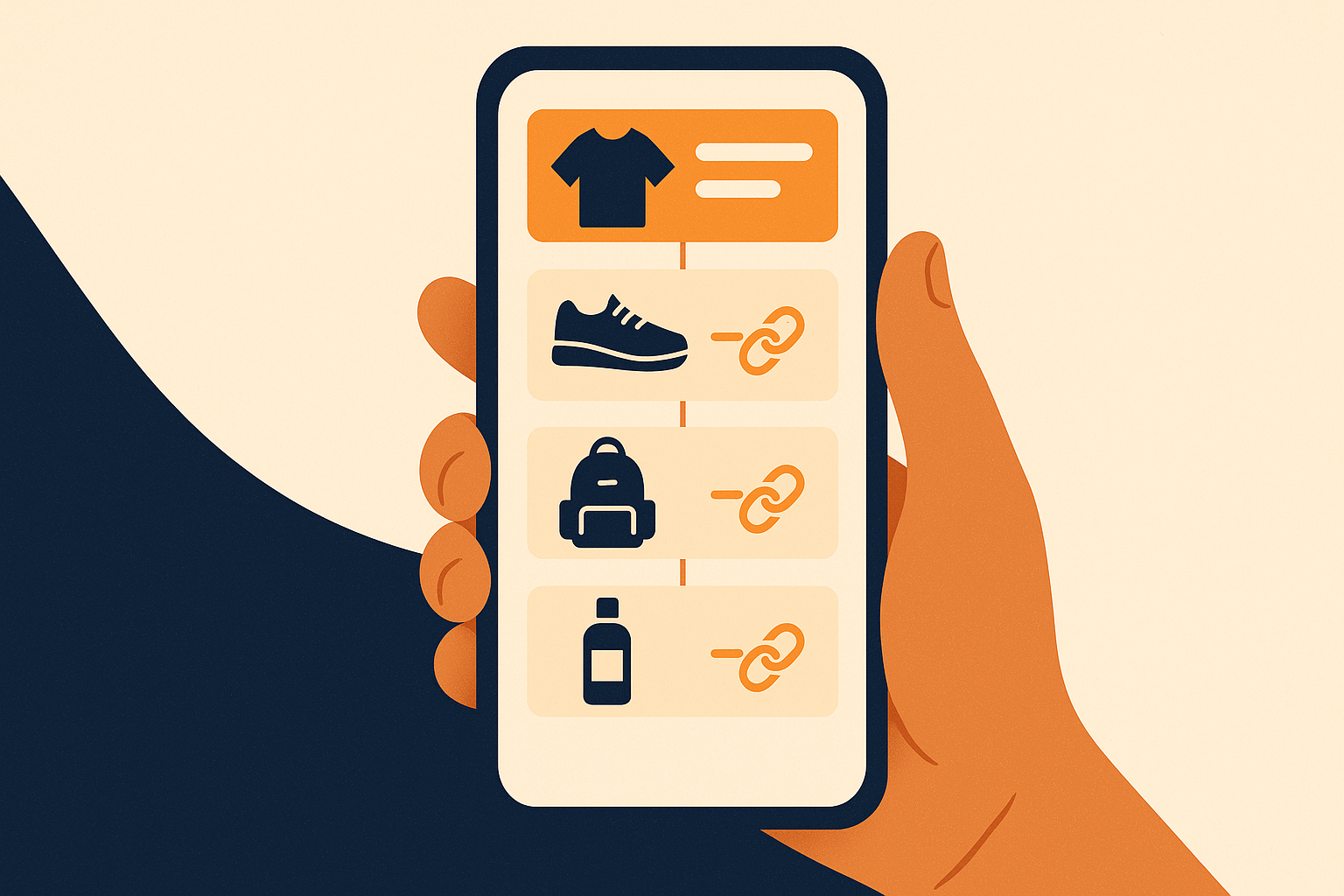 Illustration of a curated recommendation list with linked product cards