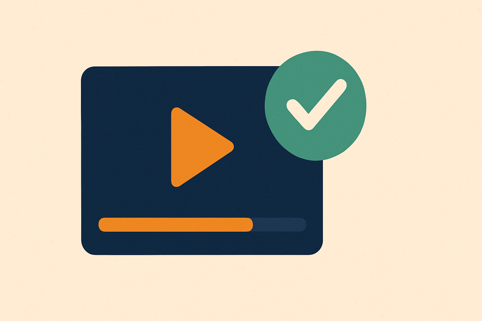 Illustration of a video uploading while a campaign-accepted checkmark badge appears beside it