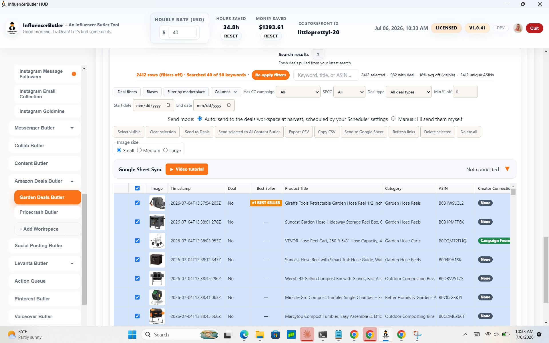 Deals Butler: hot deals matched to your filters, lined up in a queue
