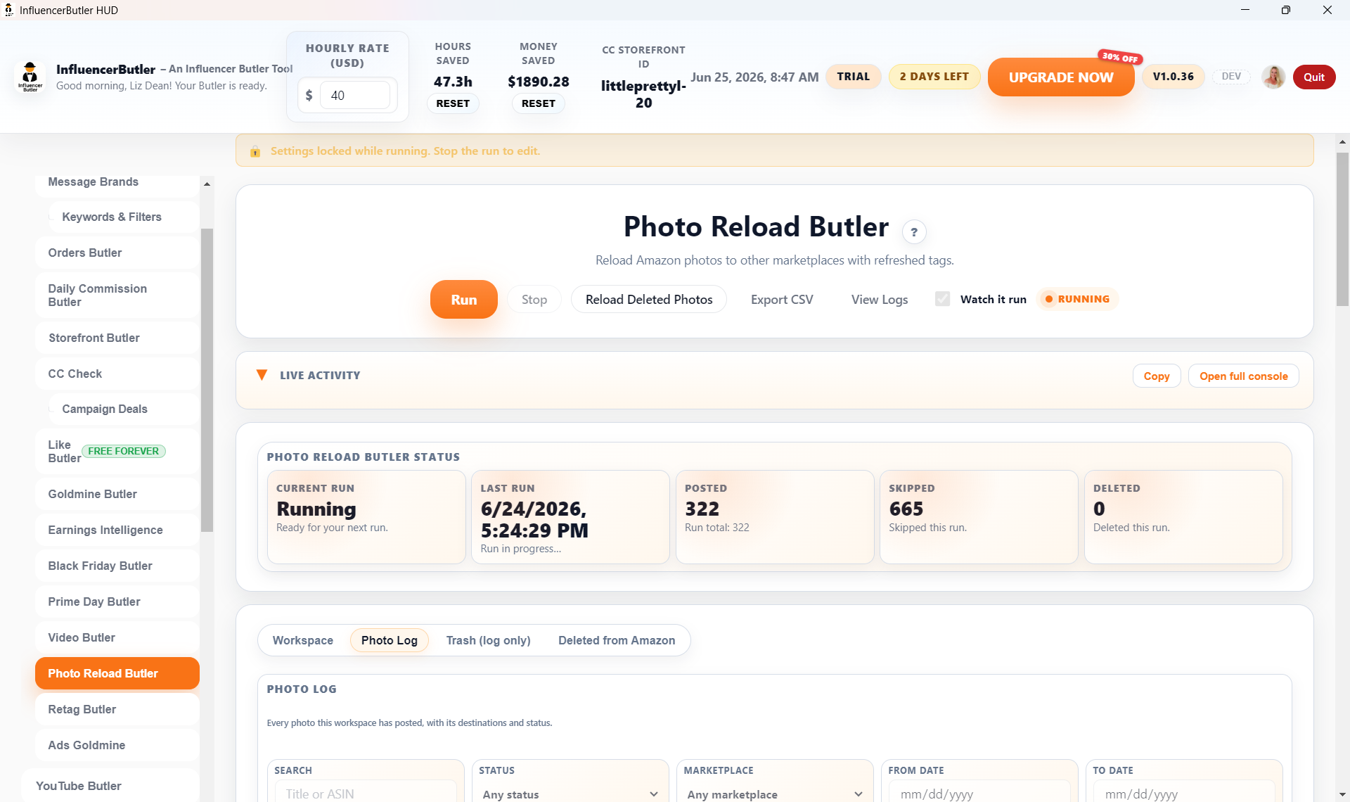 Photo Reload Butler - pick your photo source and tick the destination marketplaces to fan out to